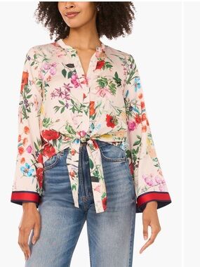 Vince Camuto Tie Front Flare Sleeve Shirt Large